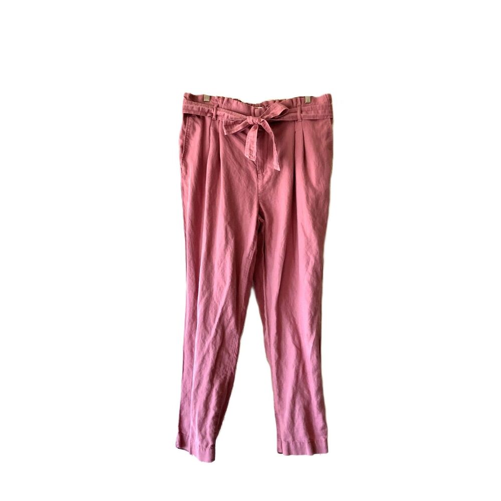 LOFT Linen Cotton Blend Paperbag Belted Pants Rose Pink Large